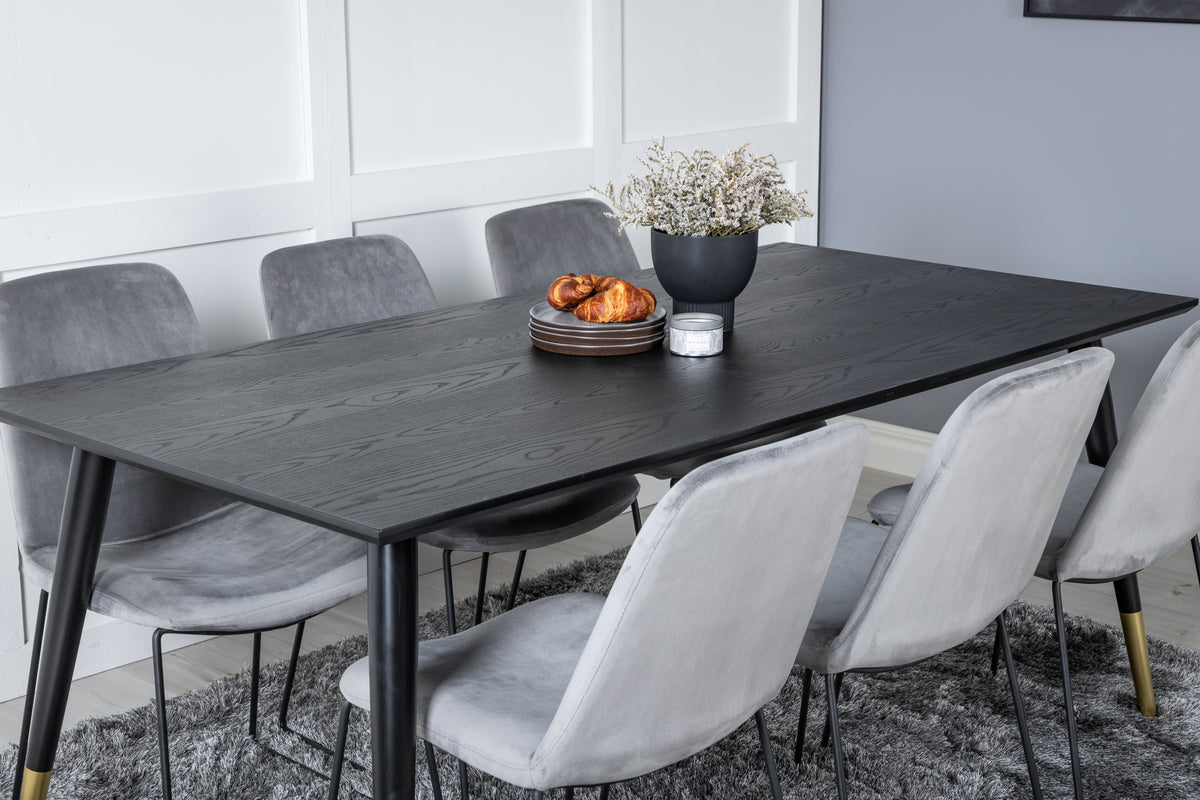 Spisebordsstol 2-pak Grå + Rektangulært Spisebord 180 x 90 Sort