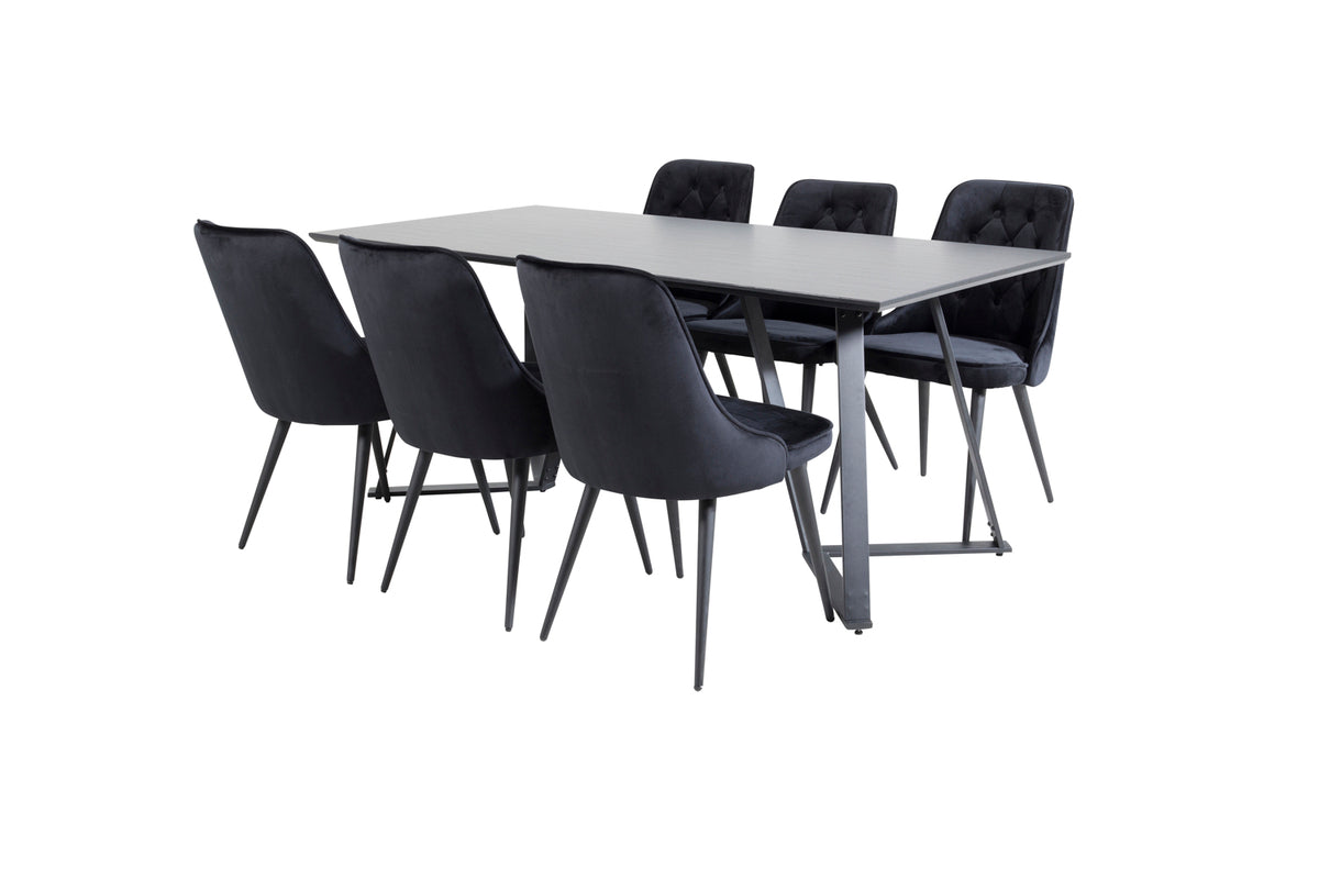 Marina & Velvet Deluxe Rektangulært Spisebord 180 x 90 Sort + Spisebordsstol 2-pak Sort