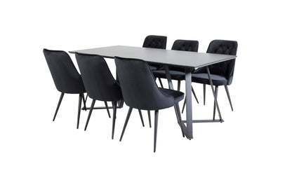Marina & Velvet Deluxe Rektangulært Spisebord 180 x 90 Sort + Spisebordsstol 2-pak Sort