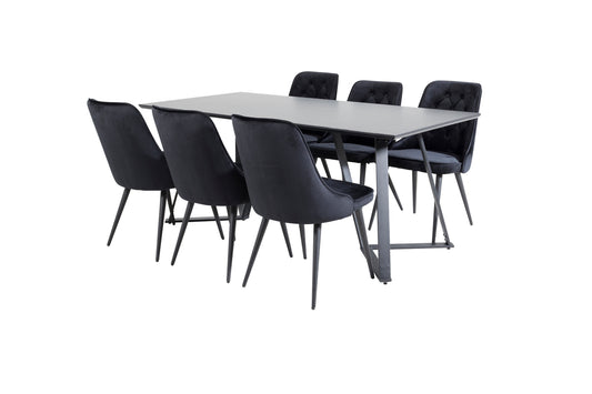 Marina & Velvet Deluxe Rektangulært Spisebord 180 x 90 Sort + Spisebordsstol 2-pak Sort