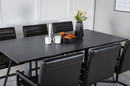 Marina & Art Rektangulært Spisebord 180 x 90 Sort + Spisebordsstol 2-pak Sort