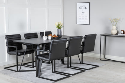 Marina & Art Rektangulært Spisebord 180 x 90 Sort + Spisebordsstol 2-pak Sort