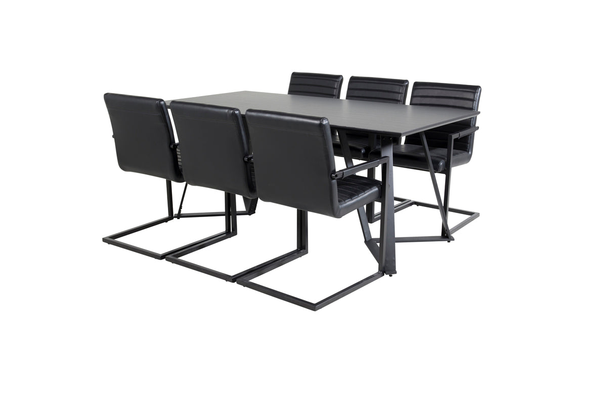 Marina & Art Rektangulært Spisebord 180 x 90 Sort + Spisebordsstol 2-pak Sort