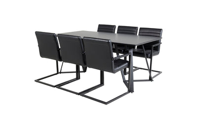 Marina & Art Rektangulært Spisebord 180 x 90 Sort + Spisebordsstol 2-pak Sort