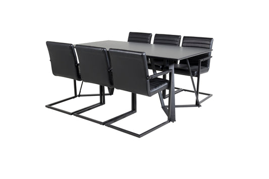 Marina & Art Rektangulært Spisebord 180 x 90 Sort + Spisebordsstol 2-pak Sort