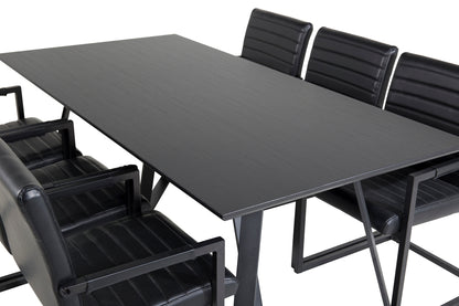 Marina & Art Rektangulært Spisebord 180 x 90 Sort + Spisebordsstol 2-pak Sort