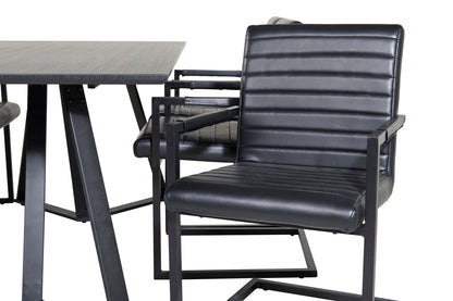 Marina & Art Rektangulært Spisebord 180 x 90 Sort + Spisebordsstol 2-pak Sort