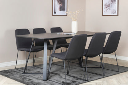 Muce & Marina Spisebordsstol 2-pak Sort + Rektangulært Spisebord 180 x 90 Sort