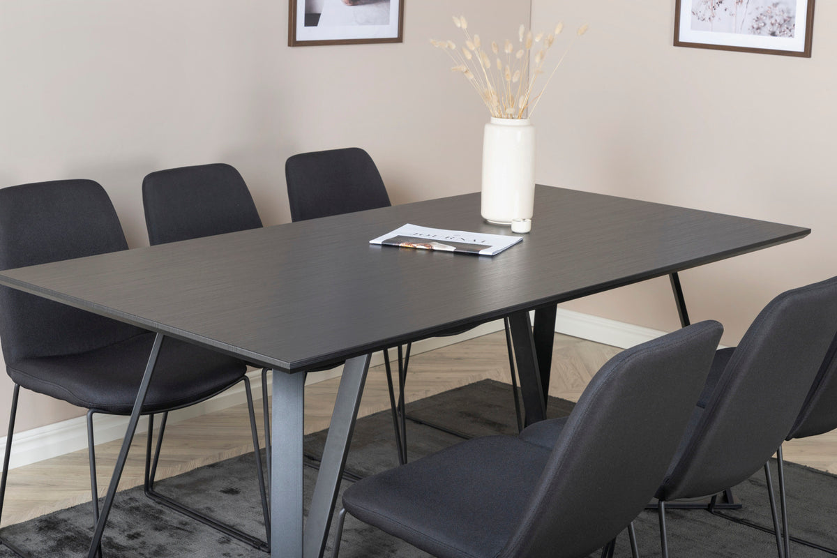 Muce & Marina Spisebordsstol 2-pak Sort + Rektangulært Spisebord 180 x 90 Sort