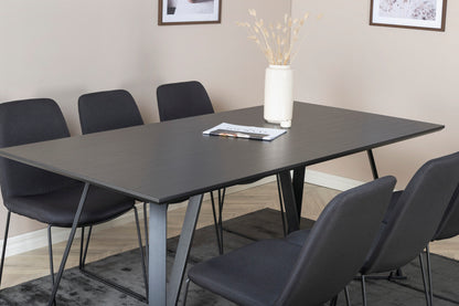 Muce & Marina Spisebordsstol 2-pak Sort + Rektangulært Spisebord 180 x 90 Sort