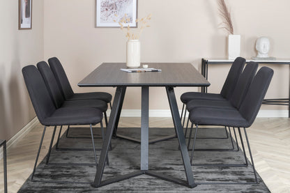 Muce & Marina Spisebordsstol 2-pak Sort + Rektangulært Spisebord 180 x 90 Sort