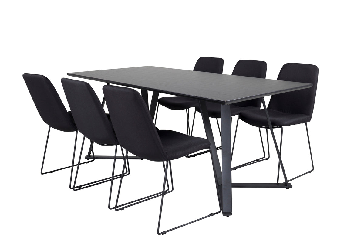 Muce & Marina Spisebordsstol 2-pak Sort + Rektangulært Spisebord 180 x 90 Sort