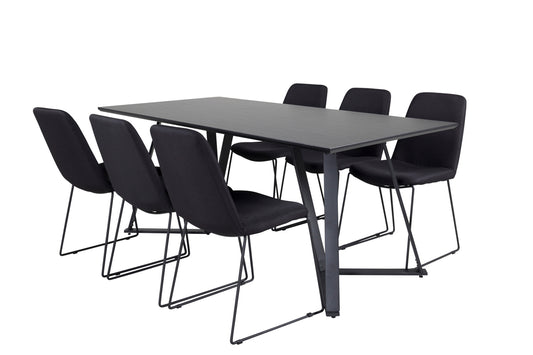 Muce & Marina Spisebordsstol 2-pak Sort + Rektangulært Spisebord 180 x 90 Sort