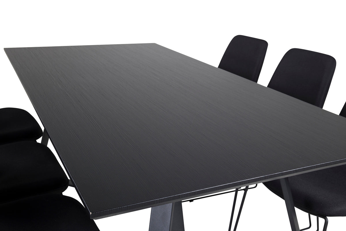 Muce & Marina Spisebordsstol 2-pak Sort + Rektangulært Spisebord 180 x 90 Sort