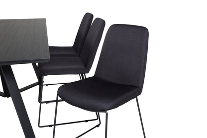 Muce & Marina Spisebordsstol 2-pak Sort + Rektangulært Spisebord 180 x 90 Sort
