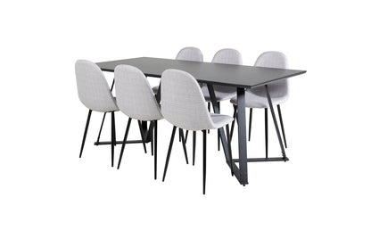 Polar & Marina Spisebordsstol 2-pak Grå + Rektangulært Spisebord 180 x 90 Sort