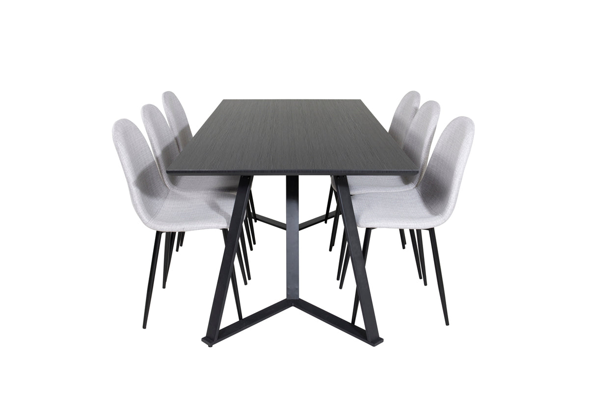 Polar & Marina Spisebordsstol 2-pak Grå + Rektangulært Spisebord 180 x 90 Sort