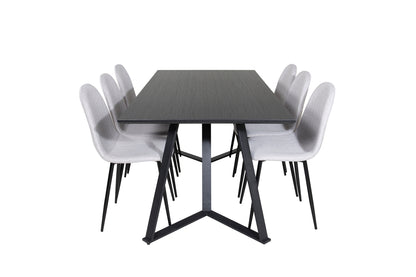 Polar & Marina Spisebordsstol 2-pak Grå + Rektangulært Spisebord 180 x 90 Sort