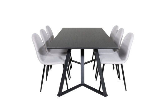 Polar & Marina Spisebordsstol 2-pak Grå + Rektangulært Spisebord 180 x 90 Sort