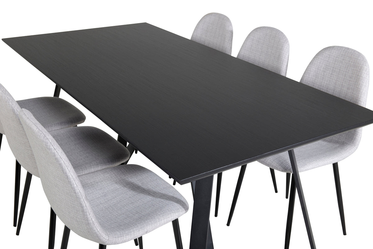 Polar & Marina Spisebordsstol 2-pak Grå + Rektangulært Spisebord 180 x 90 Sort