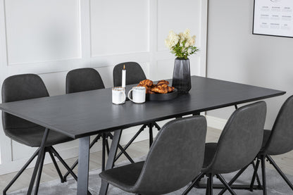 Polar & Marina Spisebordsstol 2-pak Sort + Rektangulært Spisebord 180 x 90 Sort