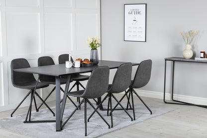 Polar & Marina Spisebordsstol 2-pak Sort + Rektangulært Spisebord 180 x 90 Sort