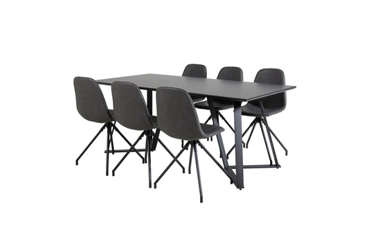 Polar & Marina Spisebordsstol 2-pak Sort + Rektangulært Spisebord 180 x 90 Sort