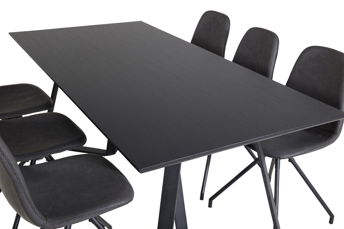 Polar & Marina Spisebordsstol 2-pak Sort + Rektangulært Spisebord 180 x 90 Sort