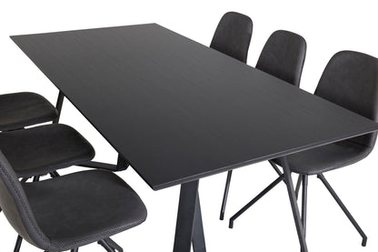 Polar & Marina Spisebordsstol 2-pak Sort + Rektangulært Spisebord 180 x 90 Sort