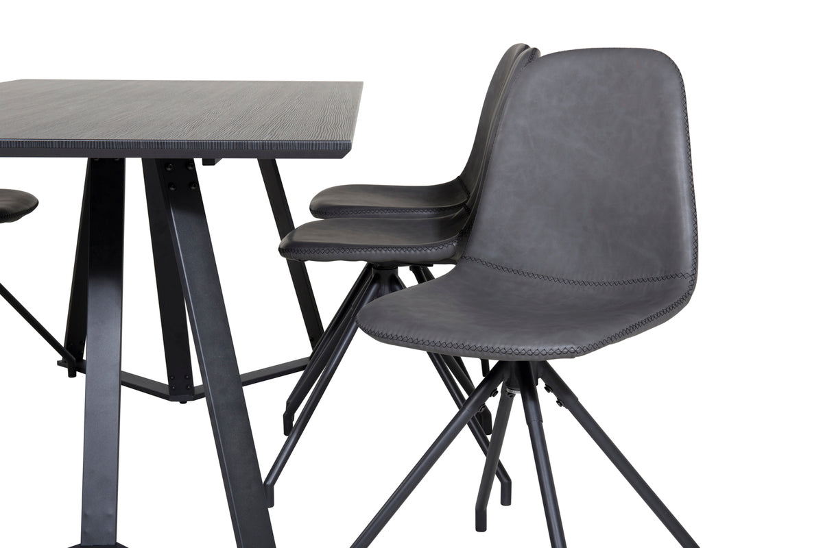 Polar & Marina Spisebordsstol 2-pak Sort + Rektangulært Spisebord 180 x 90 Sort