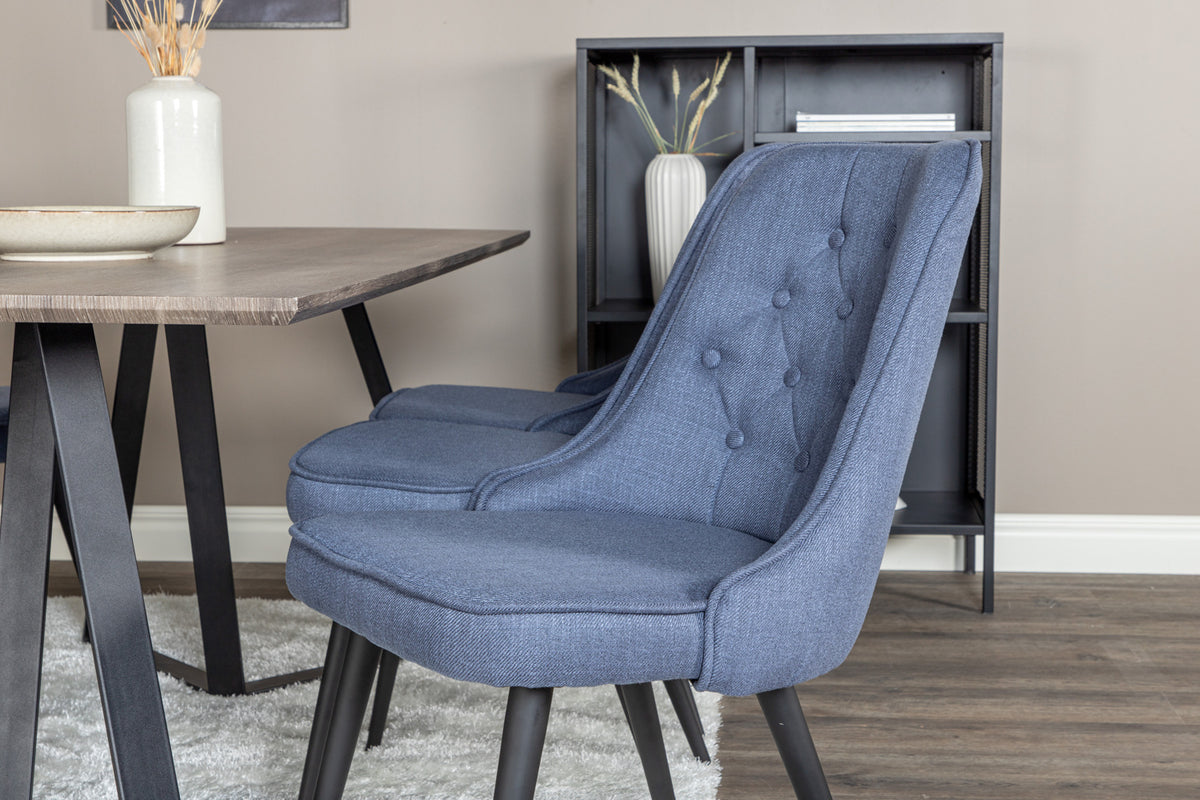 Marina & Velvet Deluxe Rektangulært Spisebord 180 x 90 Natur + Spisebordsstol 2-pak Blå