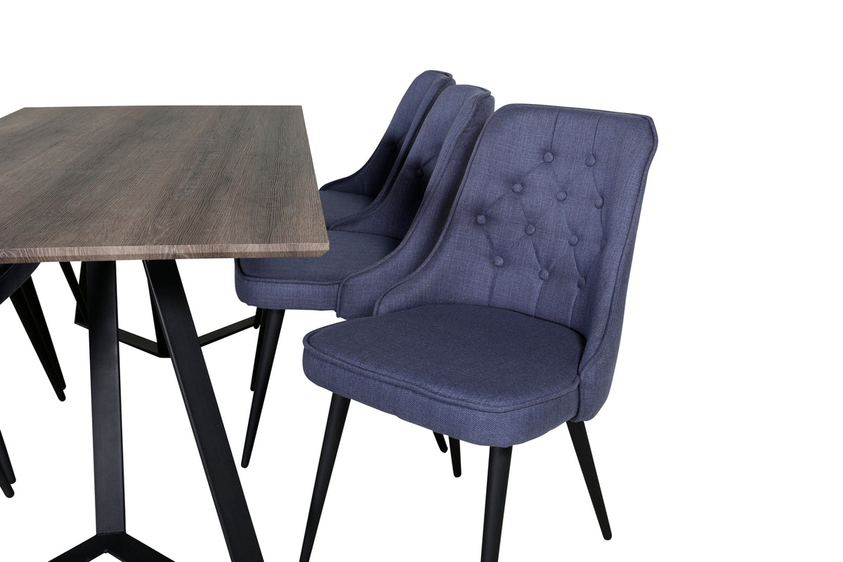 Marina & Velvet Deluxe Rektangulært Spisebord 180 x 90 Natur + Spisebordsstol 2-pak Blå