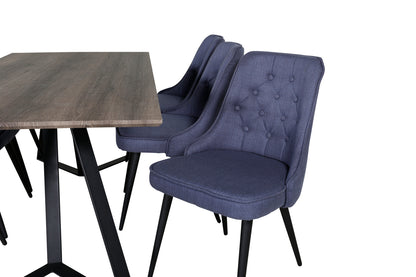 Marina & Velvet Deluxe Rektangulært Spisebord 180 x 90 Natur + Spisebordsstol 2-pak Blå