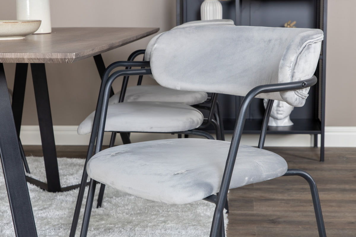 Arrow & Marina spisebordsstol 2-pak grå + rektangulært spisebord 180 x 90 natur