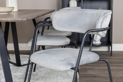 Arrow & Marina spisebordsstol 2-pak grå + rektangulært spisebord 180 x 90 natur