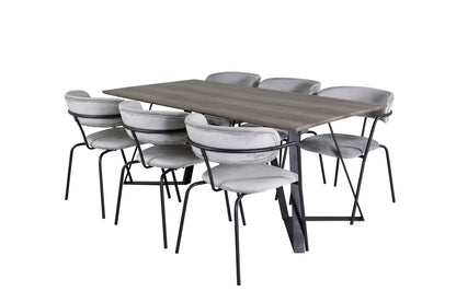 Arrow & Marina spisebordsstol 2-pak grå + rektangulært spisebord 180 x 90 natur