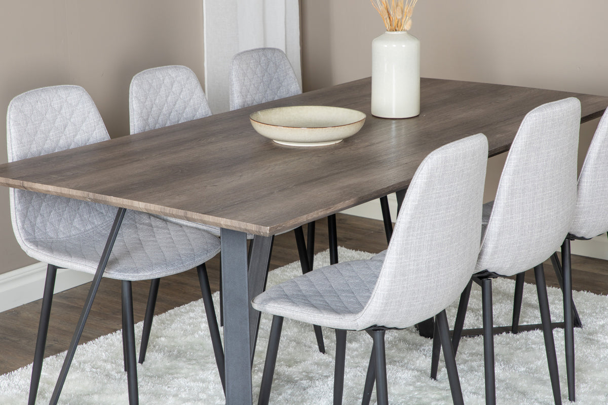 Polar & Marina spisebordsstol 2-pak grå + rektangulært spisebord 180 x 90 natur