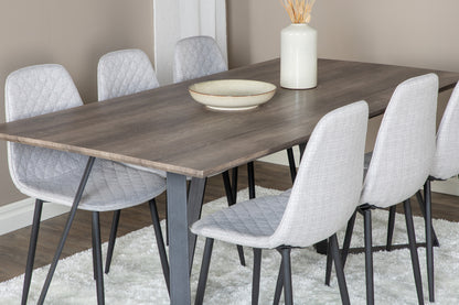 Polar & Marina spisebordsstol 2-pak grå + rektangulært spisebord 180 x 90 natur