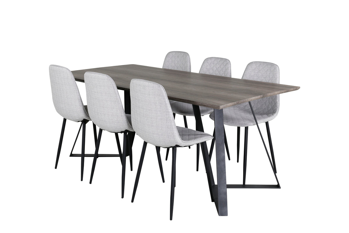 Polar & Marina spisebordsstol 2-pak grå + rektangulært spisebord 180 x 90 natur