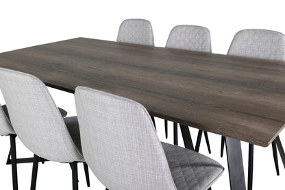 Polar & Marina spisebordsstol 2-pak grå + rektangulært spisebord 180 x 90 natur