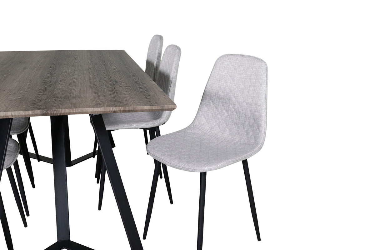 Polar & Marina spisebordsstol 2-pak grå + rektangulært spisebord 180 x 90 natur