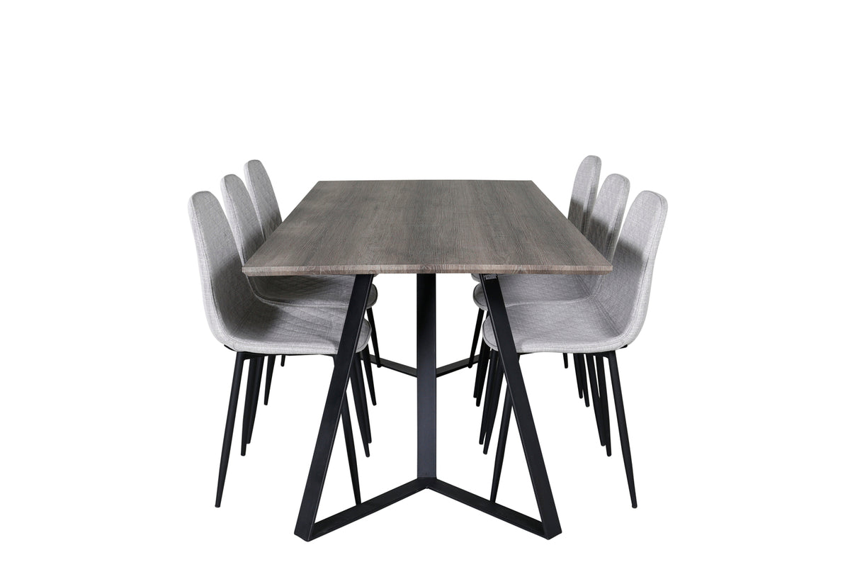 Polar & Marina spisebordsstol 2-pak grå + rektangulært spisebord 180 x 90 natur