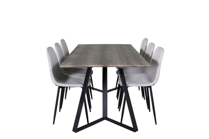 Polar & Marina spisebordsstol 2-pak grå + rektangulært spisebord 180 x 90 natur