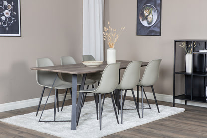 Polar & Marina spisebordsstol 2-pak grå + rektangulært spisebord 180 x 90 natur