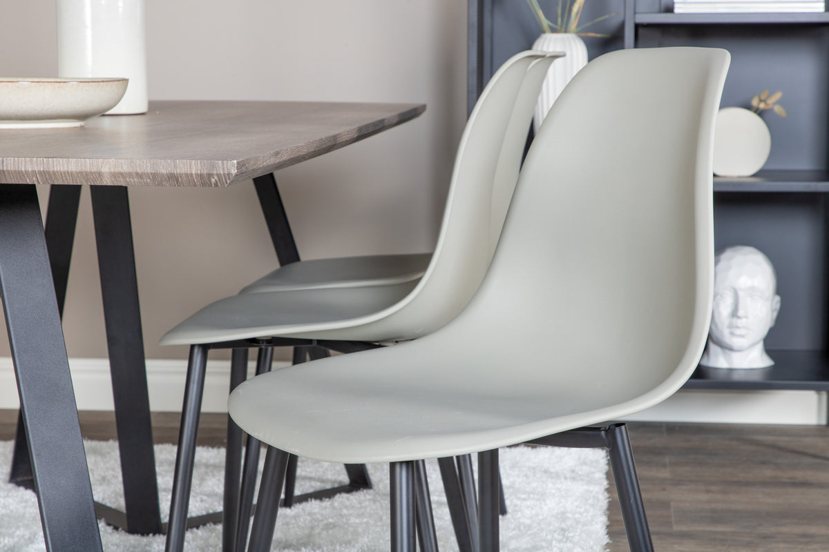 Polar & Marina spisebordsstol 2-pak grå + rektangulært spisebord 180 x 90 natur