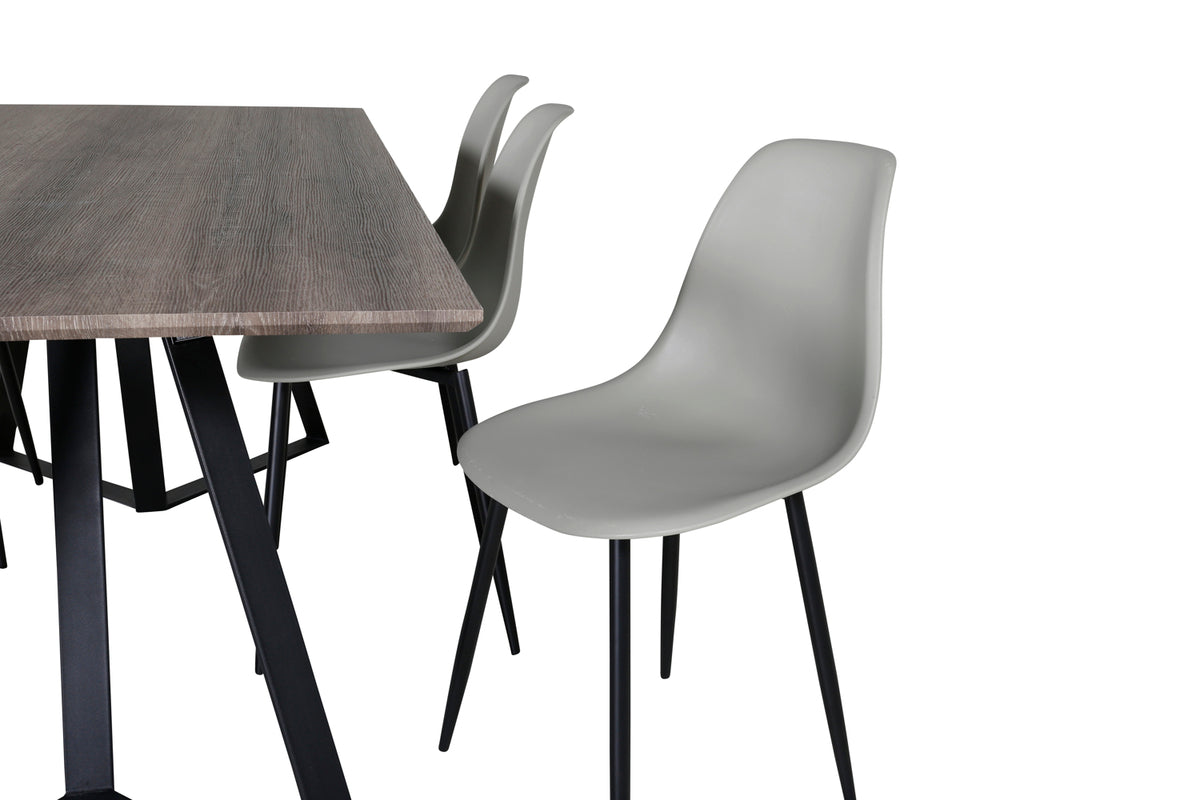 Polar & Marina spisebordsstol 2-pak grå + rektangulært spisebord 180 x 90 natur