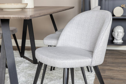 Velour & Marina spisebordsstol 2-pak grå + rektangulært spisebord 180 x 90 natur