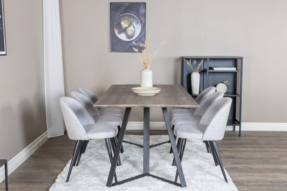 Velour & Marina spisebordsstol 2-pak grå + rektangulært spisebord 180 x 90 natur