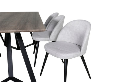 Velour & Marina spisebordsstol 2-pak grå + rektangulært spisebord 180 x 90 natur