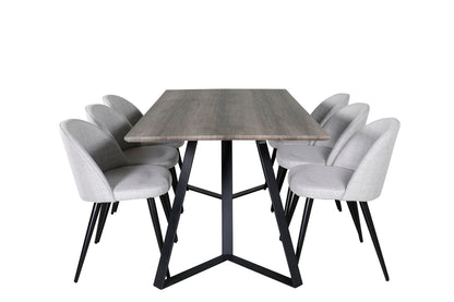 Velour & Marina spisebordsstol 2-pak grå + rektangulært spisebord 180 x 90 natur